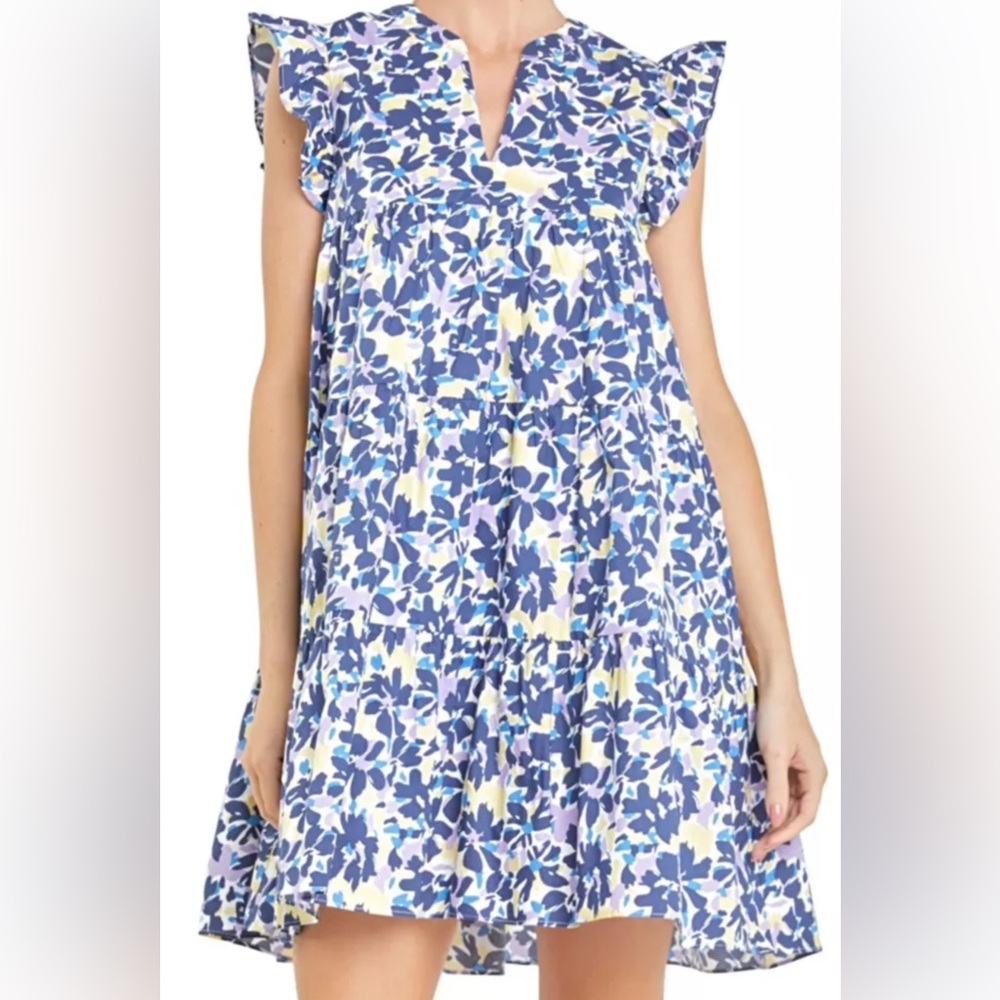 English Factory Ruffle Shoulder Floral Dress